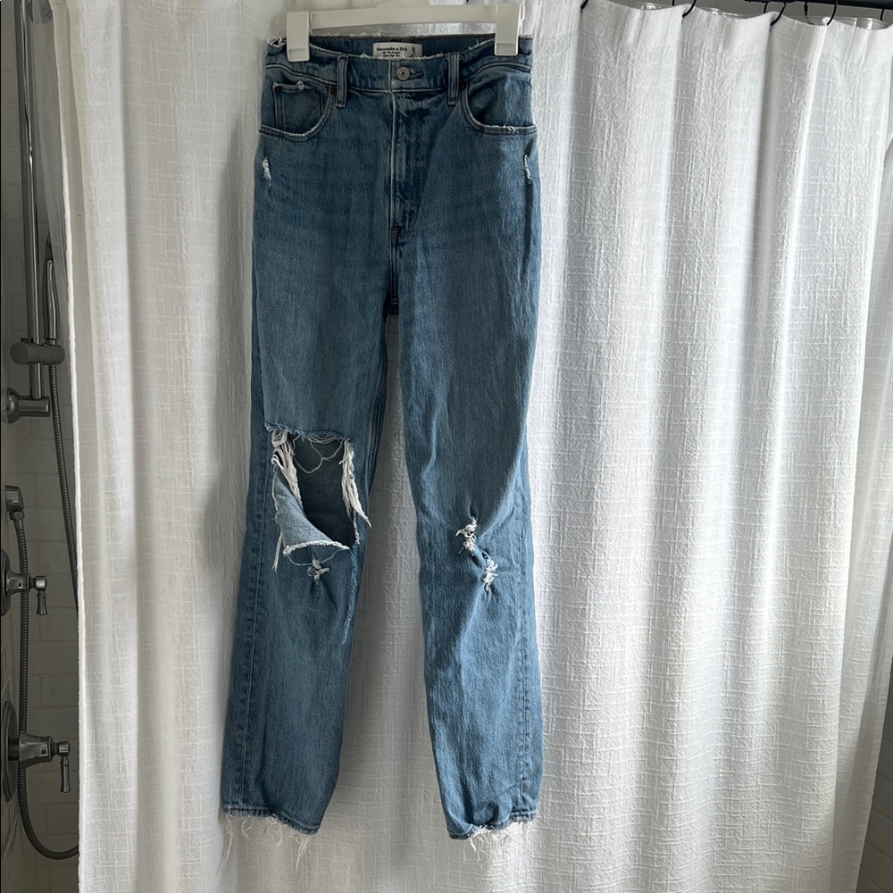 Abercrombie & Fitch Blue Ripped Straight Leg Jeans